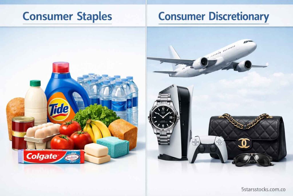 Comparison between consumer staples and consumer discretionary products for investment understanding