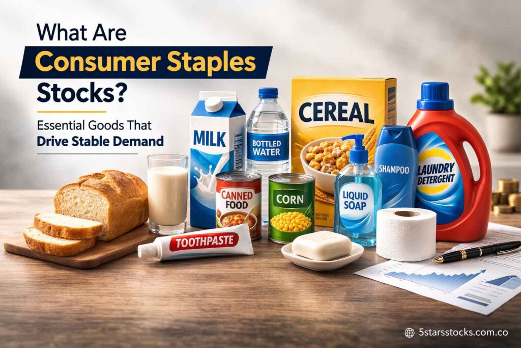 Consumer staples products including food and household essentials representing staple stocks