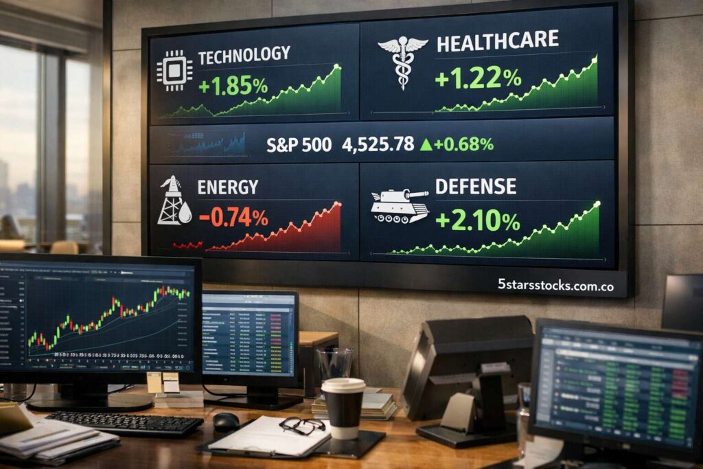 financial dashboard showing performance of multiple stock market sectors